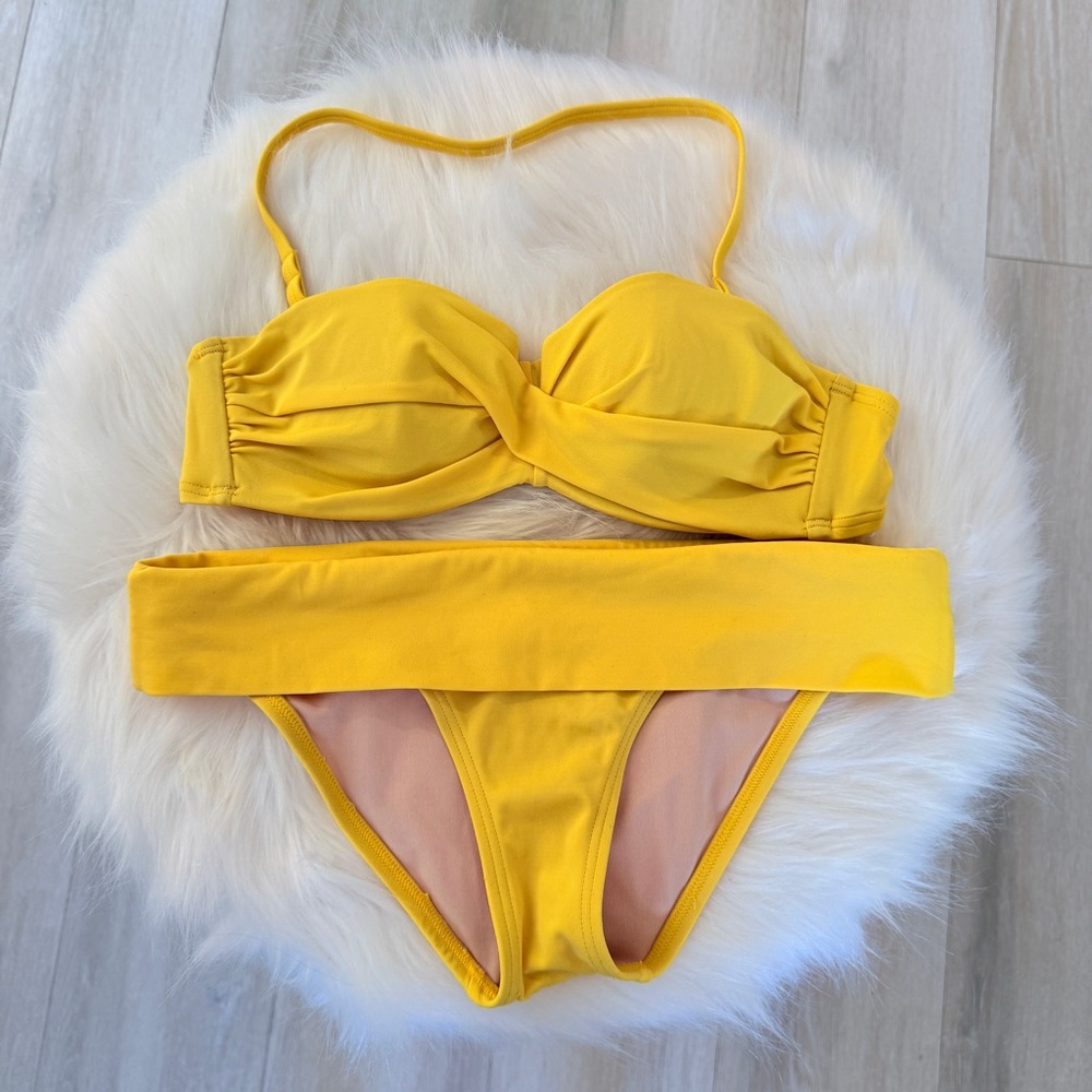 Victoria's Secret Swim Bikini Top and Bottom Small Yellow Push Up